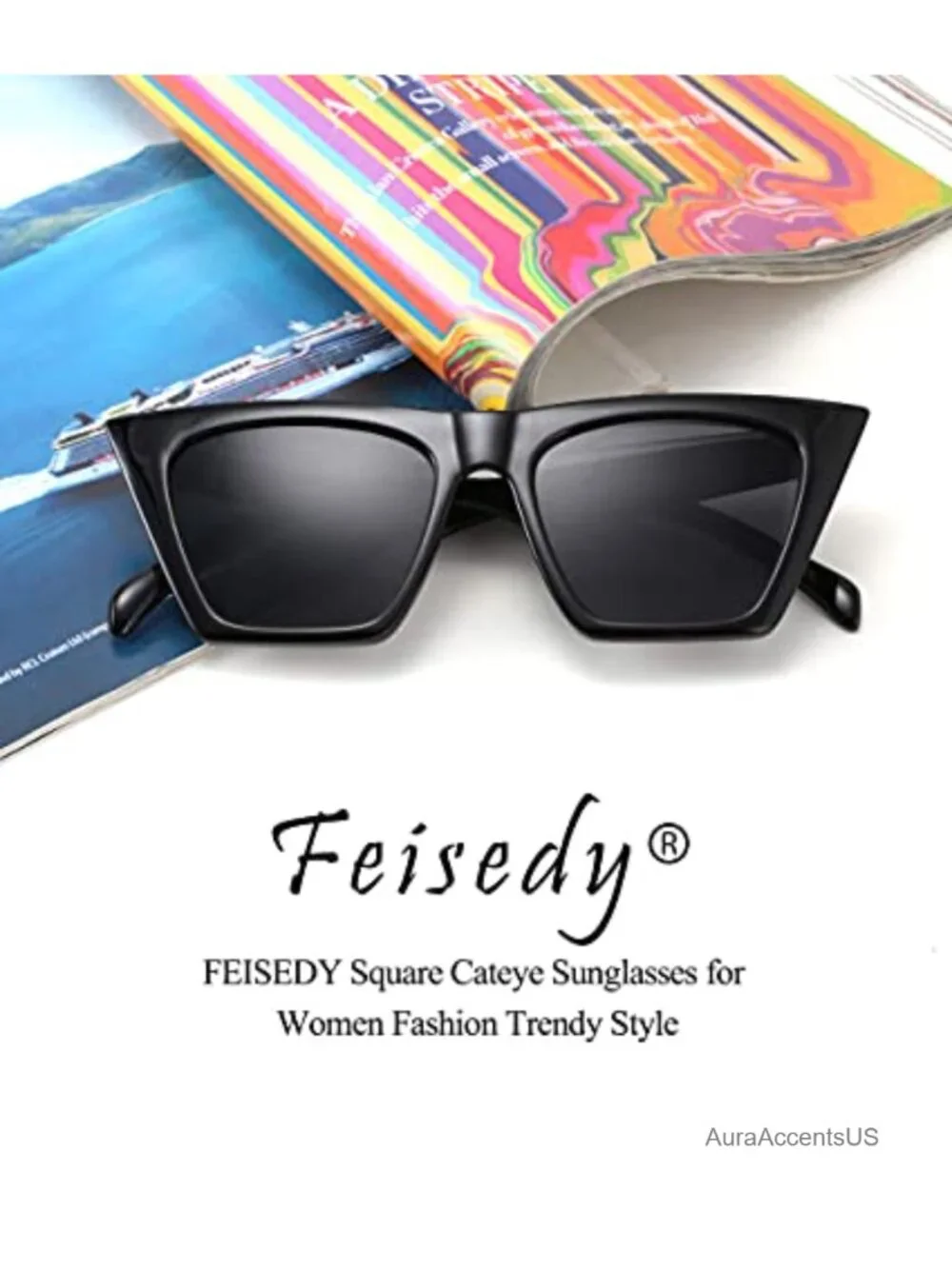 FEISEDY Retro Cat Eye Sunglasses UV400 Lightweight Acetate Full-Frame